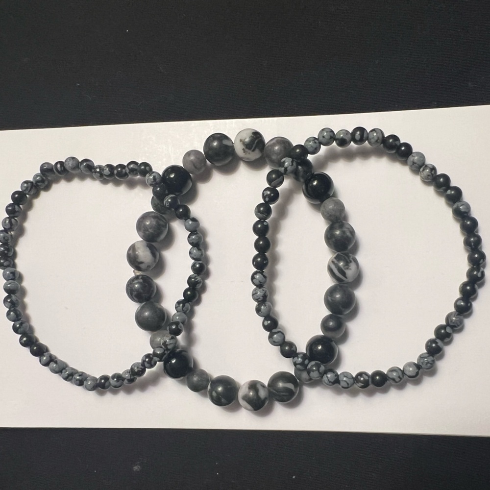 Black and Gray Beaded Bracelet Trio